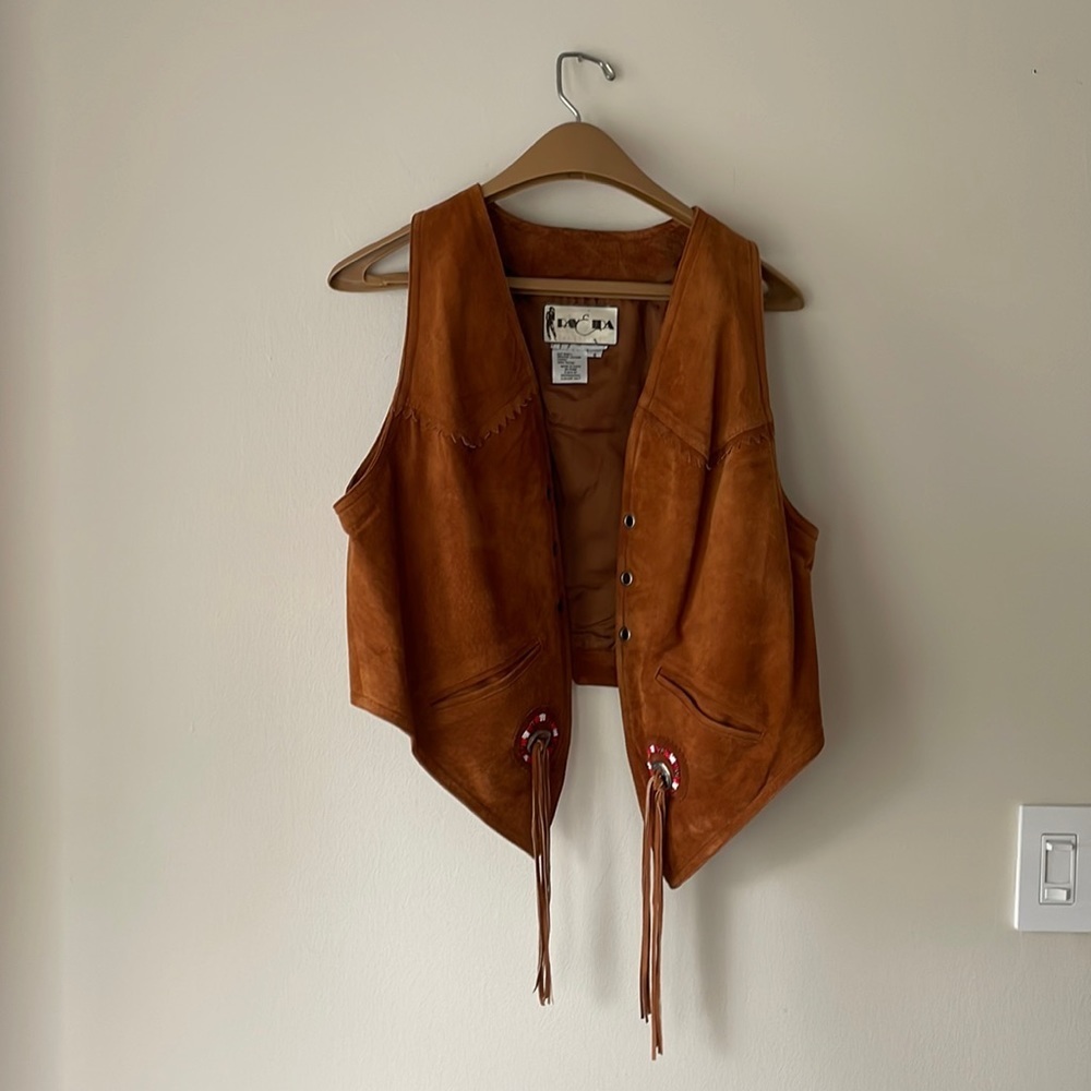 Vintage Ray & Ida 100% Genuine Cropped Leather Vest Color Rust Size 6